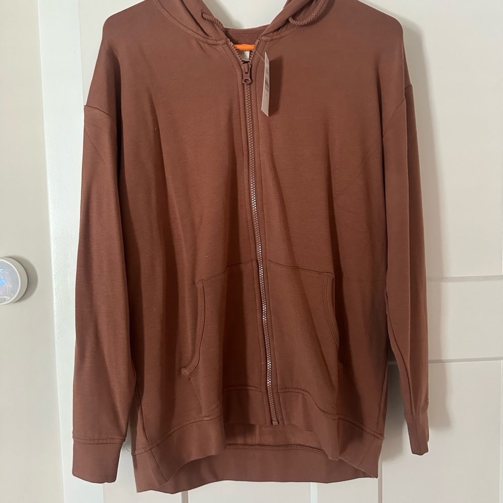 Lou & Grey Brown Zip-Up Sweater Lightweight Knit